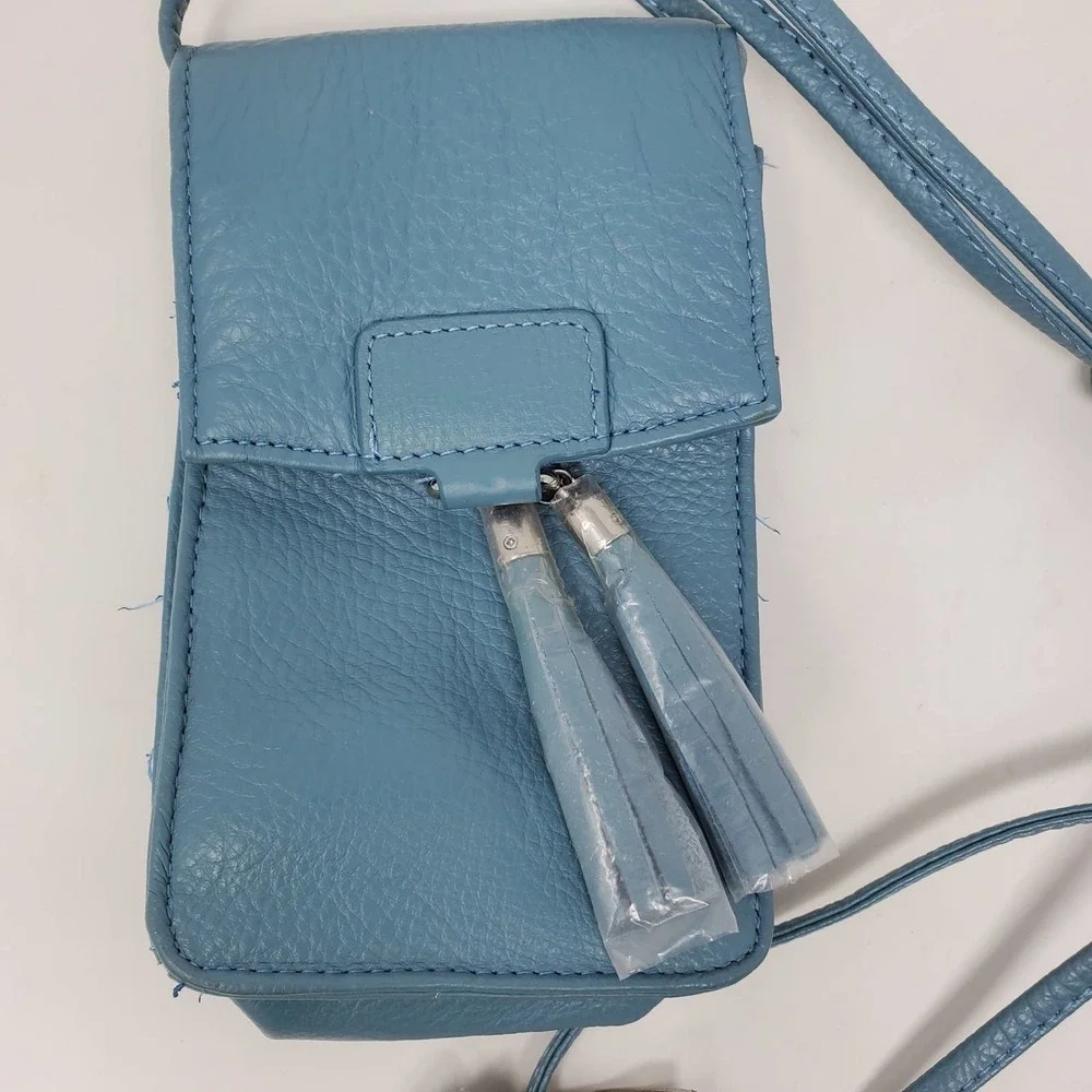 Genuine Leather Blue Crossbody Bag Small Cell Phone Purse New With Tag